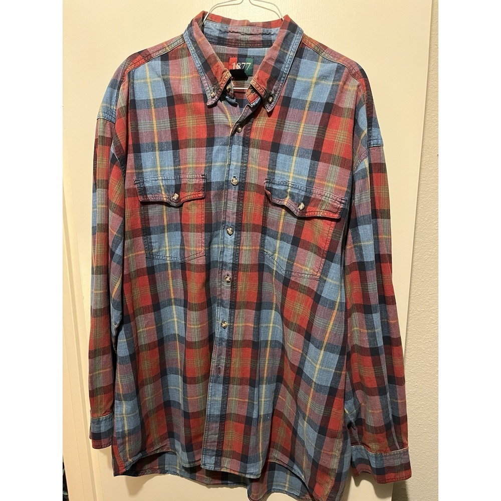 Men Large 1877 Backback Vintage 100% Cotton Plaid Shirt